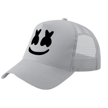 Marshmello, Adult Structured Trucker Hat, with Mesh, GRAY (100% COTTON, ADULT, UNISEX, ONE SIZE)