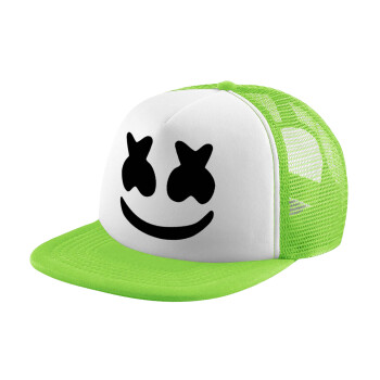 Marshmello, Adult Soft Trucker Hat with Mesh GREEN/WHITE (POLYESTER, ADULT, ONE SIZE)