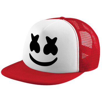 Marshmello, Adult Soft Trucker Hat with Red/White Mesh (POLYESTER, ADULT, UNISEX, ONE SIZE)