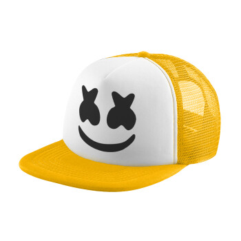 Marshmello, Adult Soft Trucker Hat with Yellow/White Mesh (POLYESTER, ADULT, UNISEX, ONE SIZE)