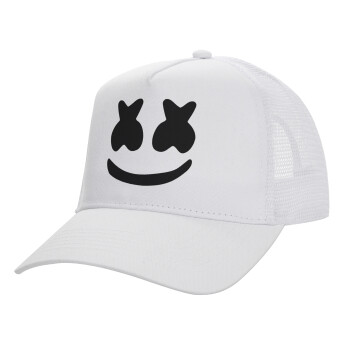 Marshmello, Structured Trucker Adult Hat, with Mesh, WHITE (100% COTTON, ADULT, UNISEX, ONE SIZE)