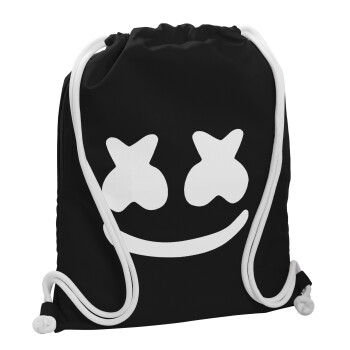 Marshmello, Τσάντα πλάτης πουγκί GYMBAG Μαύρη, με τσέπη (40x48cm) & χονδρά λευκά κορδόνια