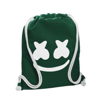 Marshmello, Τσάντα πλάτης πουγκί GYMBAG BOTTLE GREEN, με τσέπη (40x48cm) & χονδρά λευκά κορδόνια