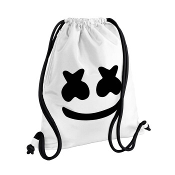 Marshmello, Τσάντα πλάτης πουγκί GYMBAG λευκή, με τσέπη (40x48cm) & χονδρά κορδόνια