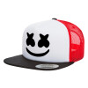 Adult Foam Flat Snapback with Mesh Black-White-Red (POLYESTER, ADULT, UNISEX, ONE SIZE)