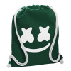 Backpack pouch GYMBAG BOTTLE GREEN, with pocket (40x48cm) & thick white cords