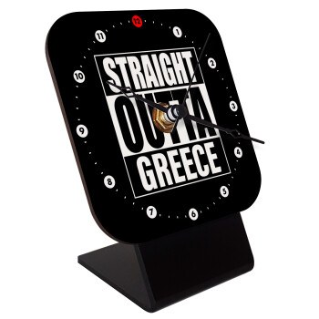 Straight Outta greece, Quartz Wooden table clock with hands (10cm)