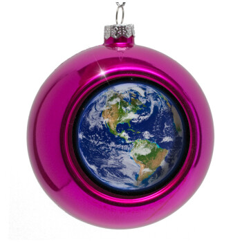 Planet Earth, Purple Christmas tree ornament bauble 8cm