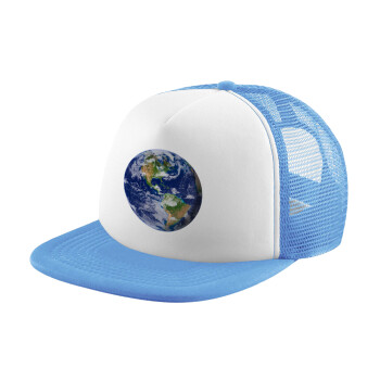Planet Earth, Καπέλο παιδικό Soft Trucker με Δίχτυ ΓΑΛΑΖΙΟ/ΛΕΥΚΟ (POLYESTER, ΠΑΙΔΙΚΟ, ONE SIZE)