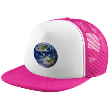 Planet Earth, Καπέλο παιδικό Soft Trucker με Δίχτυ ΡΟΖ/ΛΕΥΚΟ (POLYESTER, ΠΑΙΔΙΚΟ, ONE SIZE)