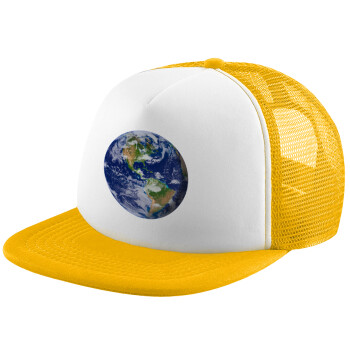 Planet Earth, Καπέλο Ενηλίκων Soft Trucker με Δίχτυ Κίτρινο/White (POLYESTER, ΕΝΗΛΙΚΩΝ, UNISEX, ONE SIZE)