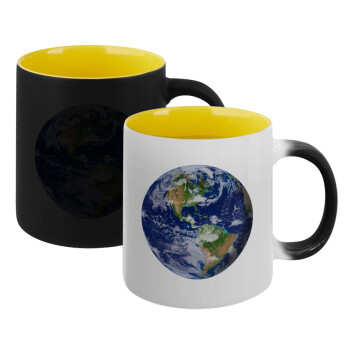 Planet Earth, Κούπα Μαγική εσωτερικό κίτρινη, κεραμική 330ml που αλλάζει χρώμα με το ζεστό ρόφημα (1 τεμάχιο)