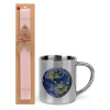 Easter Set, metallic thermal cup (300ml) & aromatic flat Easter candle (30cm) (PINK)