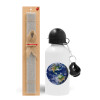 Easter Set, metallic aluminum water bottle (500ml) & aromatic flat Easter candle (30cm) (GRAY)