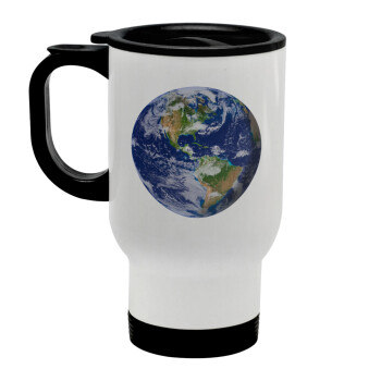 Planet Earth, Stainless steel travel mug with lid, double wall white 450ml