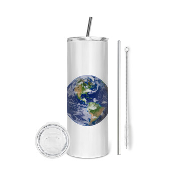 Planet Earth, Tumbler ποτήρι θερμό από ανοξείδωτο ατσάλι 600ml, με μεταλλικό καλαμάκι & βούρτσα καθαρισμού