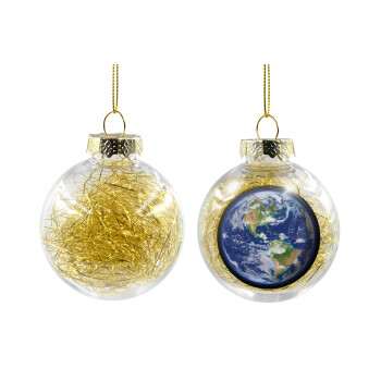 Planet Earth, Transparent Christmas tree ball ornament with gold filling 8cm