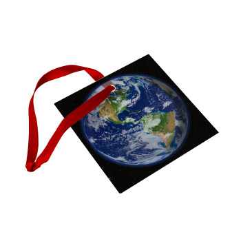 Planet Earth, Christmas ornament, glass square ornament 9x9cm