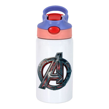 Avengers, Παιδικό παγούρι θερμό, ανοξείδωτο, με καλαμάκι ασφαλείας, ροζ/μωβ (350ml)