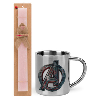 Avengers, Easter Set, metallic thermal cup (300ml) & aromatic flat Easter candle (30cm) (PINK)