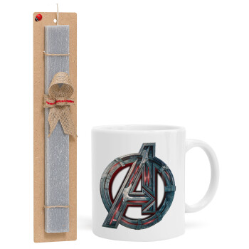 Avengers, Πασχαλινό Σετ, Κούπα κεραμική (330ml) & πασχαλινή λαμπάδα αρωματική πλακέ (30cm) (ΓΚΡΙ)