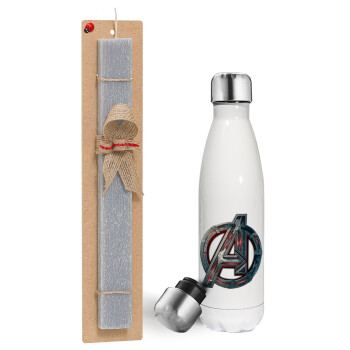 Avengers, Easter candle, metallic white thermos bottle (500ml) & aromatic flat candle (30cm) (GRAY)