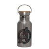 Stainless steel metallic thermos flask, silver with a bamboo lid, double-walled, 350ml.