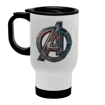Avengers, Stainless steel travel mug with lid, double wall white 450ml