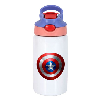 Captain America, Παιδικό παγούρι θερμό, ανοξείδωτο, με καλαμάκι ασφαλείας, ροζ/μωβ (350ml)