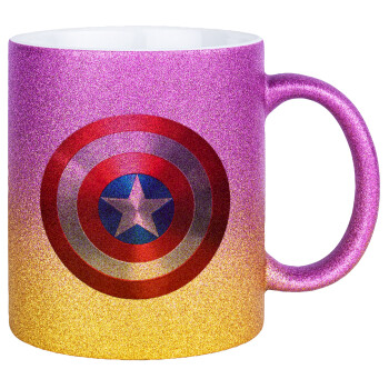 Captain America, Κούπα Χρυσή/Ροζ Glitter, κεραμική, 330ml