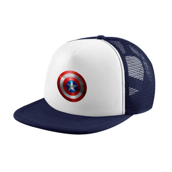 Captain America, Adult Soft Trucker Hat with Dark Blue/White Mesh (POLYESTER, ADULT, UNISEX, ONE SIZE)