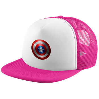 Captain America, Child's Soft Trucker Hat with Pink/White Mesh (POLYESTER, CHILD, ONE SIZE)