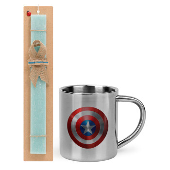 Captain America, Easter Set, metallic thermal cup (300ml) & aromatic flat Easter candle (30cm) (TURQUOISE)