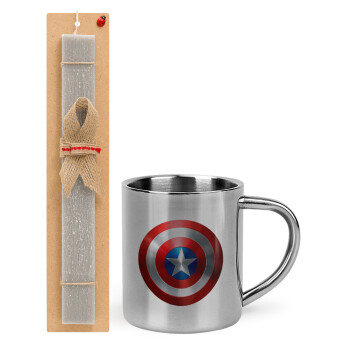 Captain America, Easter Set, metallic thermal cup (300ml) & Easter aromatic flat candle (30cm) (GRAY)