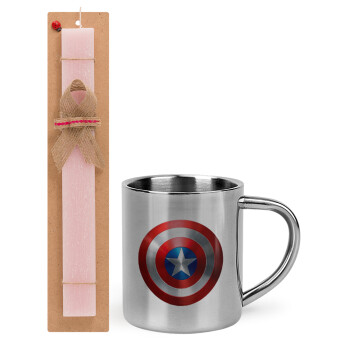 Captain America, Easter Set, metallic thermal cup (300ml) & aromatic flat Easter candle (30cm) (PINK)