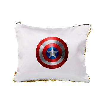 Captain America, Sequin Gold Pouch Cosmetic Bag