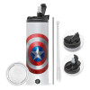 Travel Tumbler θερμό με διπλό καπάκι, μεταλλικό καλαμάκι και βούρτσα καθαρισμού (Ανωξείδωτο 304 Food grade, BPA free, 600ml)