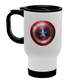 Captain America, Stainless steel travel mug with lid, double wall white 450ml
