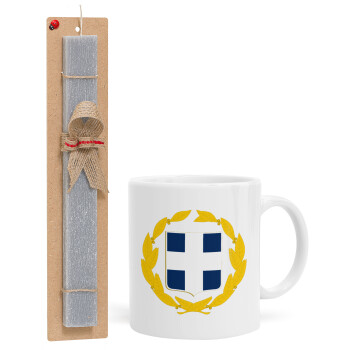 Hellas Εθνόσημο, Easter Set, Ceramic Cup (330ml) & Easter aromatic flat candle (30cm) (GRAY)