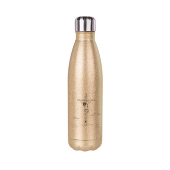 Jesus Christ , Glitter gold stainless steel thermos bottle, double-walled, 500ml