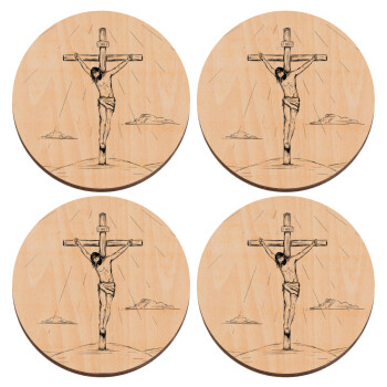Jesus Christ , ΣΕΤ x4 Σουβέρ ξύλινα στρογγυλά plywood (9cm)