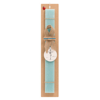 Jesus Christ , Easter Set, wooden keychain & aromatic flat Easter candle (30cm) (TURQUOISE)