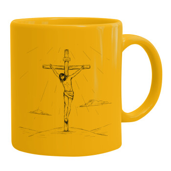 Jesus Christ , Ceramic coffee mug yellow, 330ml