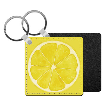 Lemon, Μπρελόκ Δερματίνη, τετράγωνο ΜΑΥΡΟ (5x5cm)