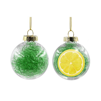 Lemon, Transparent Christmas tree ball ornament with green filling 8cm