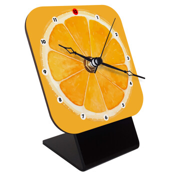 Orange, Quartz Wooden table clock with hands (10cm)