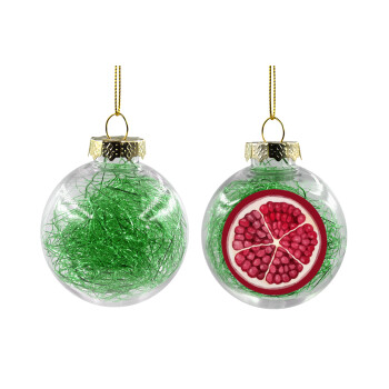 Ρόδι, Χριστουγεννιάτικη μπάλα δένδρου διάφανη με πράσινο γέμισμα 8cm