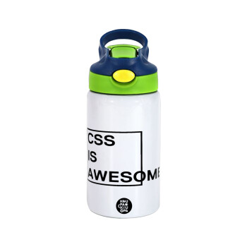 CSS is awesome, Children's hot water bottle, stainless steel, with safety straw, green, blue (350ml)