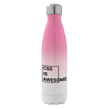 CSS is awesome, Μεταλλικό παγούρι θερμός Ροζ/Λευκό (Stainless steel), διπλού τοιχώματος, 500ml
