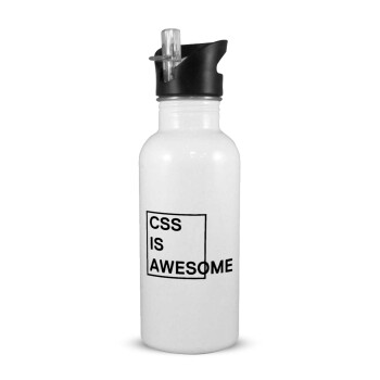 CSS is awesome, White water bottle with straw, stainless steel 600ml